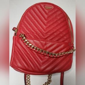 Victoria Secret Red Mini Back Pack With Gold Chain Details (Never Used)